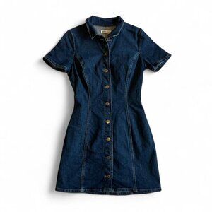 Zara TRF Denim Button Down Short Sleeve Dress